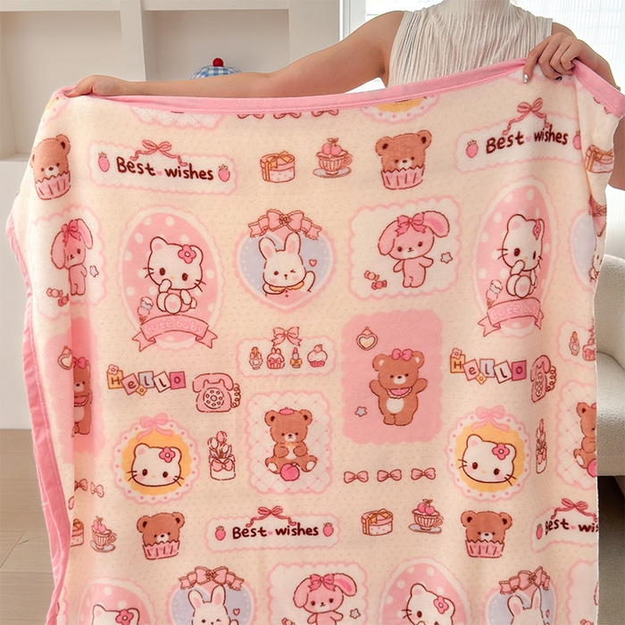 91家纺网 家纺一手货源 找家纺 （总）初念 2025新款正版三丽鸥双面印花牛奶绒多功能四季款毛毯空调毯（撸猫触感，双倍柔软）（提供买家秀）