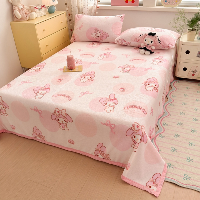 91家纺网 家纺一手货源 找家纺 初念 2025新款正版三丽鸥双面印花牛奶绒多功能四季款毛毯空调毯（撸猫触感，双倍柔软）（提供买家秀） 舒芙蕾-心动美乐蒂