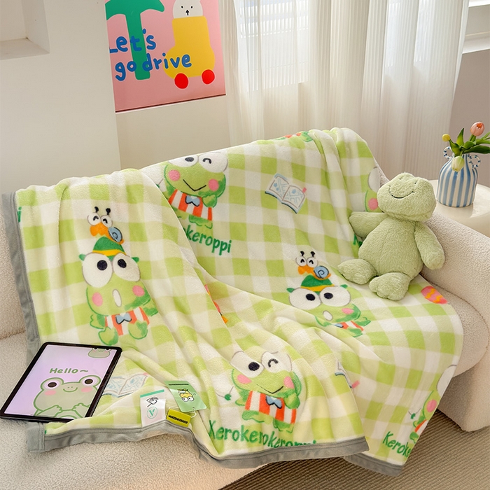 91家纺网 家纺一手货源 找家纺 初念 2025新款正版三丽鸥双面印花牛奶绒多功能四季款毛毯空调毯（撸猫触感，双倍柔软）（提供买家秀） 舒芙蕾-绿格大眼蛙