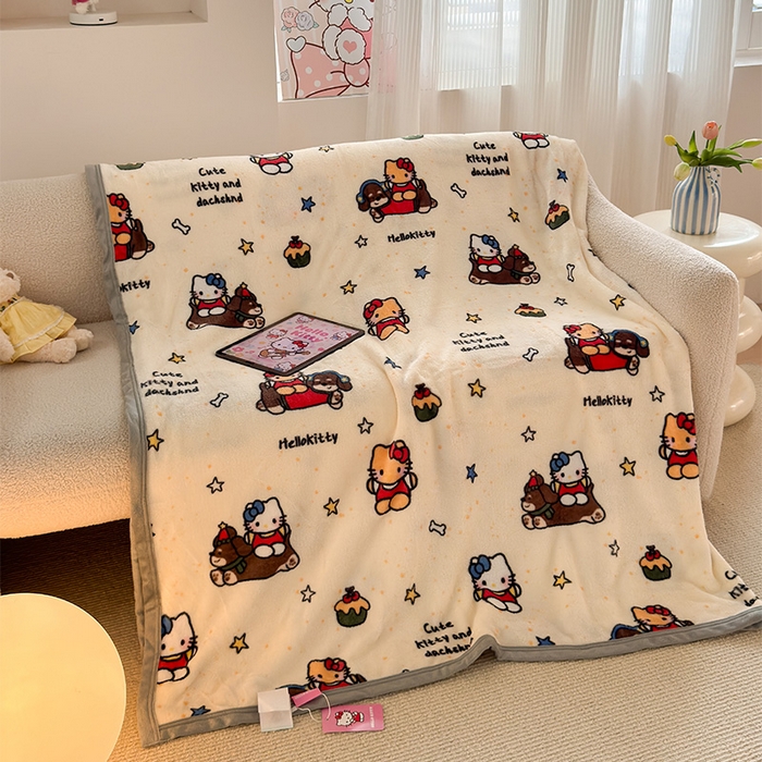 91家纺网 家纺一手货源 找家纺 初念 2025新款正版三丽鸥双面印花牛奶绒多功能四季款毛毯空调毯（撸猫触感，双倍柔软）（提供买家秀） 舒芙蕾-黑皮KT