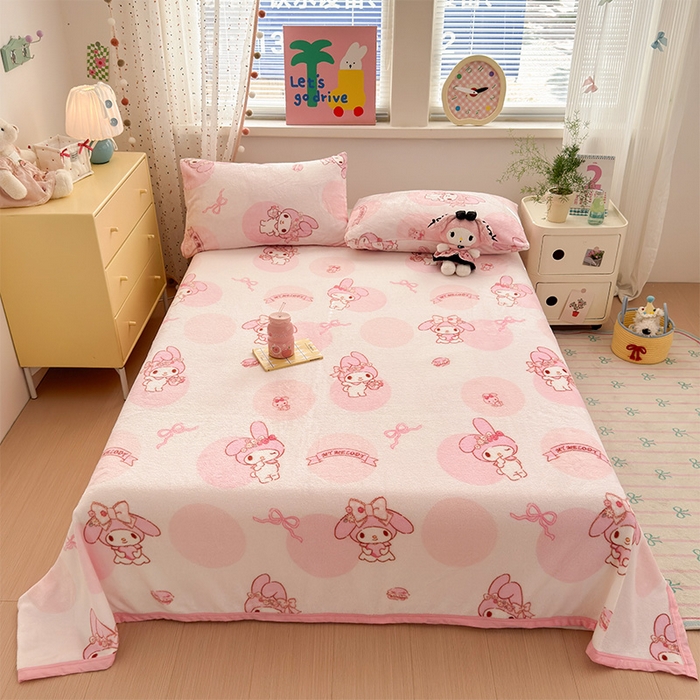 91家纺网 家纺一手货源 找家纺 初念 2025新款正版三丽鸥双面印花牛奶绒多功能四季款毛毯空调毯（撸猫触感，双倍柔软）（提供买家秀） 舒芙蕾-心动美乐蒂