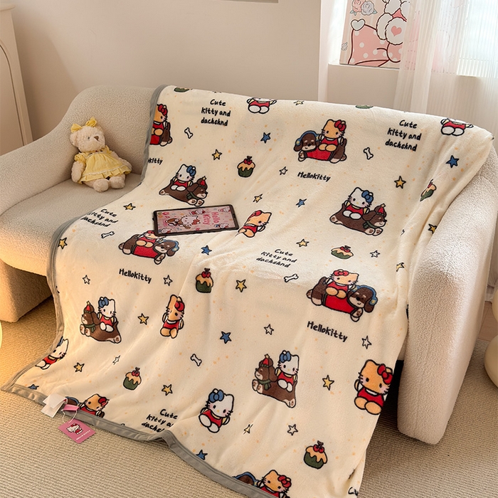 91家纺网 家纺一手货源 找家纺 初念 2025新款正版三丽鸥双面印花牛奶绒多功能四季款毛毯空调毯（撸猫触感，双倍柔软）（提供买家秀） 舒芙蕾-黑皮KT