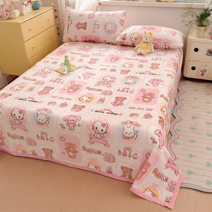 91家纺网 家纺一手货源 找家纺 （总）初念 2025新款正版三丽鸥双面印花牛奶绒多功能四季款毛毯空调毯（撸猫触感，双倍柔软）（提供买家秀）