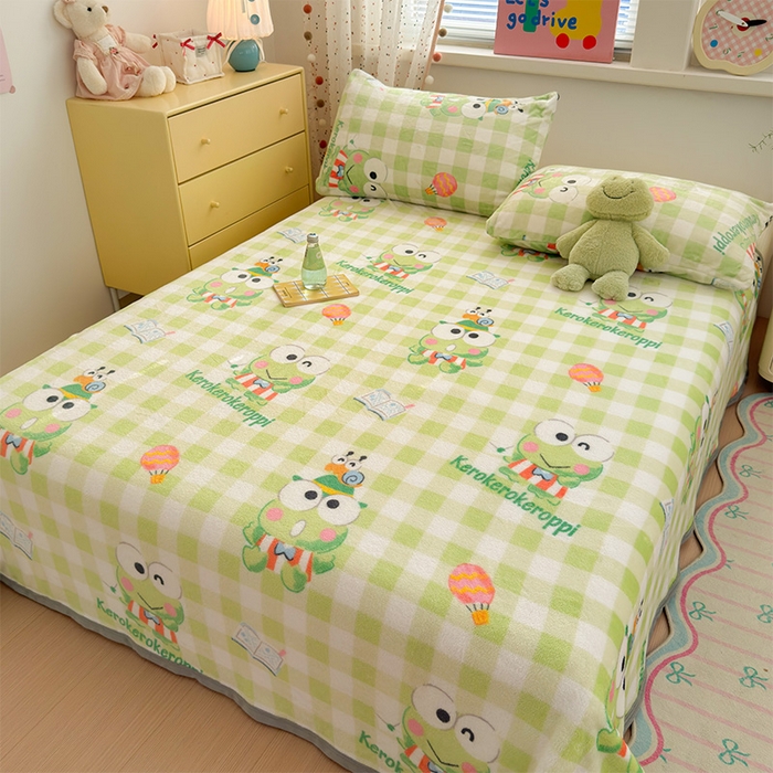 91家纺网 家纺一手货源 找家纺 初念 2025新款正版三丽鸥双面印花牛奶绒多功能四季款毛毯空调毯（撸猫触感，双倍柔软）（提供买家秀） 舒芙蕾-绿格大眼蛙