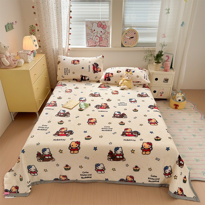 91家纺网 家纺一手货源 找家纺 初念 2025新款正版三丽鸥双面印花牛奶绒多功能四季款毛毯空调毯（撸猫触感，双倍柔软）（提供买家秀） 舒芙蕾-黑皮KT