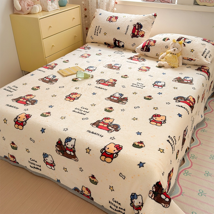 91家纺网 家纺一手货源 找家纺 初念 2025新款正版三丽鸥双面印花牛奶绒多功能四季款毛毯空调毯（撸猫触感，双倍柔软）（提供买家秀） 舒芙蕾-黑皮KT