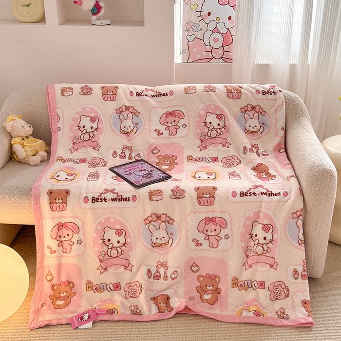 初念 2025新款正版三丽鸥双面印花牛奶绒多功能四季款毛毯空调毯（撸猫触感，双倍柔软）（提供买家秀） 舒芙蕾-粉色回忆录