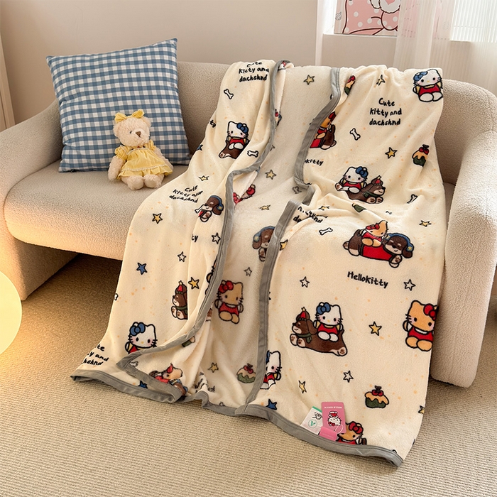 91家纺网 家纺一手货源 找家纺 初念 2025新款正版三丽鸥双面印花牛奶绒多功能四季款毛毯空调毯（撸猫触感，双倍柔软）（提供买家秀） 舒芙蕾-黑皮KT