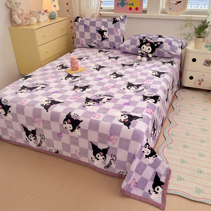 91家纺网 家纺一手货源 找家纺 初念 2025新款正版三丽鸥双面印花牛奶绒多功能四季款毛毯空调毯（撸猫触感，双倍柔软）（提供买家秀） 舒芙蕾-紫格库洛米