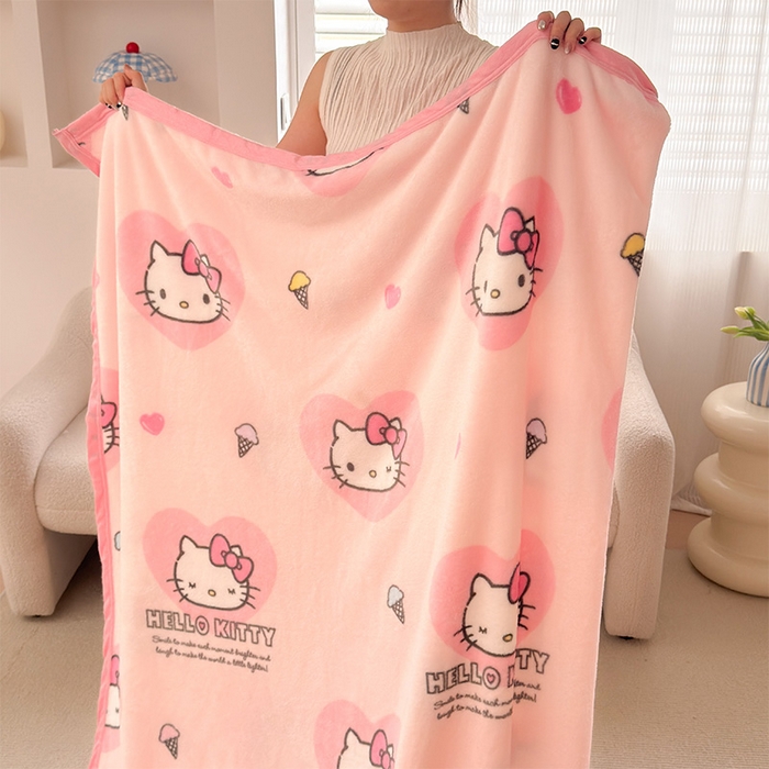 91家纺网 家纺一手货源 找家纺 初念 2025新款正版三丽鸥双面印花牛奶绒多功能四季款毛毯空调毯（撸猫触感，双倍柔软）（提供买家秀） 舒芙蕾-软萌KT