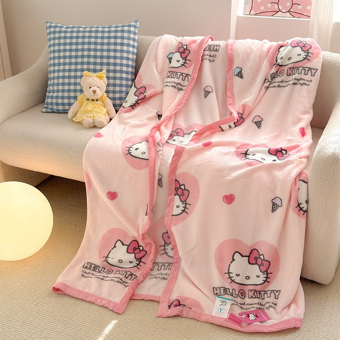 91家纺网 家纺一手货源 找家纺 初念 2025新款正版三丽鸥双面印花牛奶绒多功能四季款毛毯空调毯（撸猫触感，双倍柔软）（提供买家秀） 舒芙蕾-软萌KT