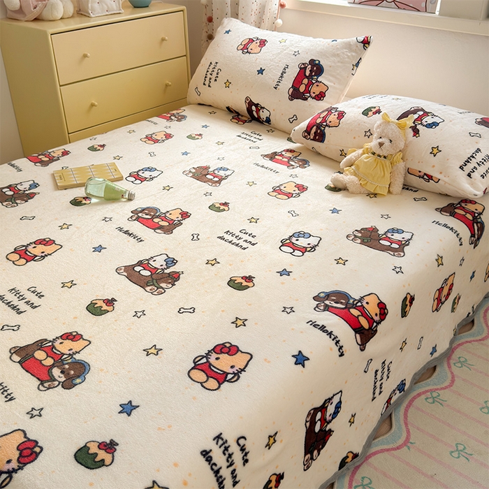 91家纺网 家纺一手货源 找家纺 初念 2025新款正版三丽鸥双面印花牛奶绒多功能四季款毛毯空调毯（撸猫触感，双倍柔软）（提供买家秀） 舒芙蕾-黑皮KT