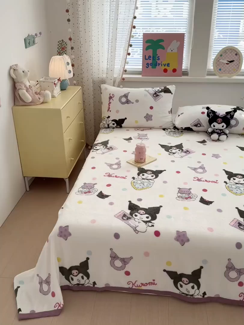 91家纺网 家纺一手货源 找家纺 初念 2025新款正版三丽鸥双面印花牛奶绒多功能四季款毛毯空调毯（撸猫触感，双倍柔软）（提供买家秀） 舒芙蕾-星星库洛米