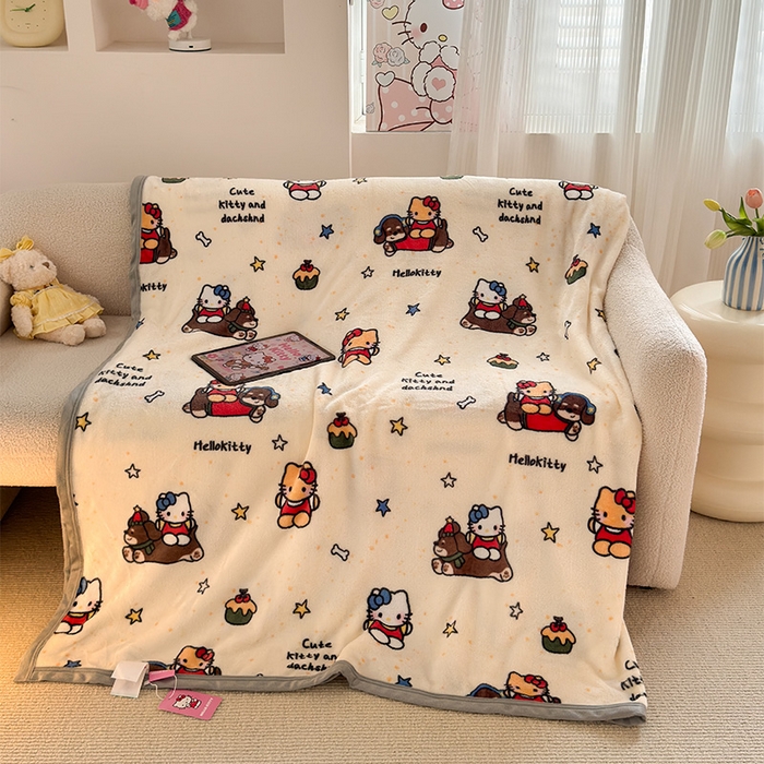 91家纺网 家纺一手货源 找家纺 （总）初念 2025新款正版三丽鸥双面印花牛奶绒多功能四季款毛毯空调毯（撸猫触感，双倍柔软）（提供买家秀）