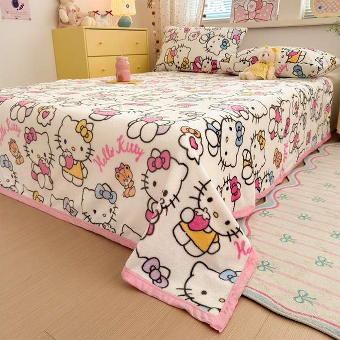 91家纺网 家纺一手货源 找家纺 初念 2025新款正版三丽鸥双面印花牛奶绒多功能四季款毛毯空调毯（撸猫触感，双倍柔软）（提供买家秀） 舒芙蕾-kt日记