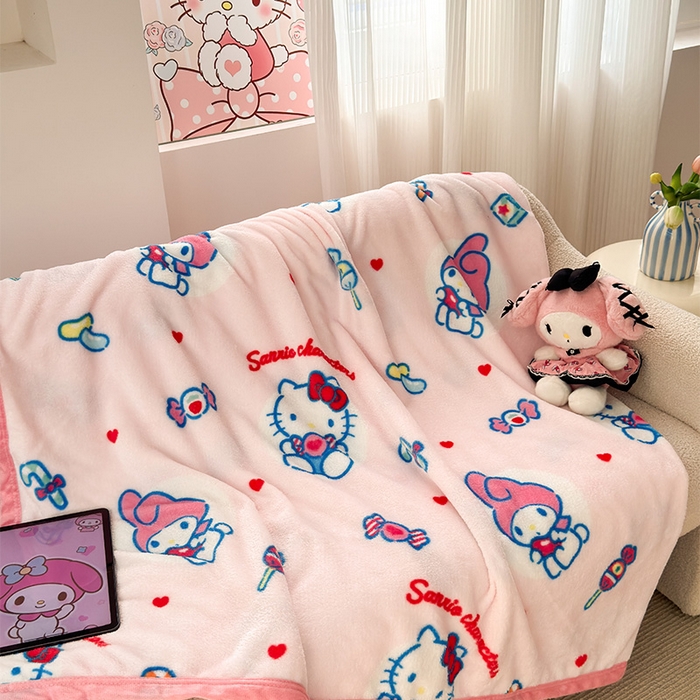 91家纺网 家纺一手货源 找家纺 初念 2025新款正版三丽鸥双面印花牛奶绒多功能四季款毛毯空调毯（撸猫触感，双倍柔软）（提供买家秀） 舒芙蕾-棉花美乐蒂