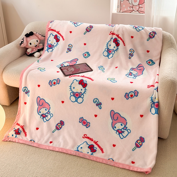 91家纺网 家纺一手货源 找家纺 初念 2025新款正版三丽鸥双面印花牛奶绒多功能四季款毛毯空调毯（撸猫触感，双倍柔软）（提供买家秀） 舒芙蕾-棉花美乐蒂