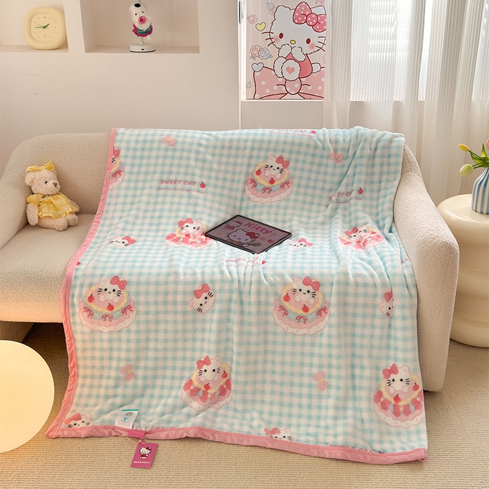 初念 2025新款正版三丽鸥双面印花牛奶绒多功能四季款毛毯空调毯（撸猫触感，双倍柔软）（提供买家秀） 舒芙蕾-一口蛋糕猫