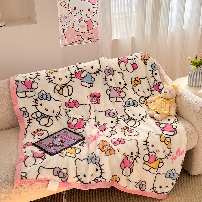 91家纺网 家纺一手货源 找家纺 初念 2025新款正版三丽鸥双面印花牛奶绒多功能四季款毛毯空调毯（撸猫触感，双倍柔软）（提供买家秀） 舒芙蕾-kt日记