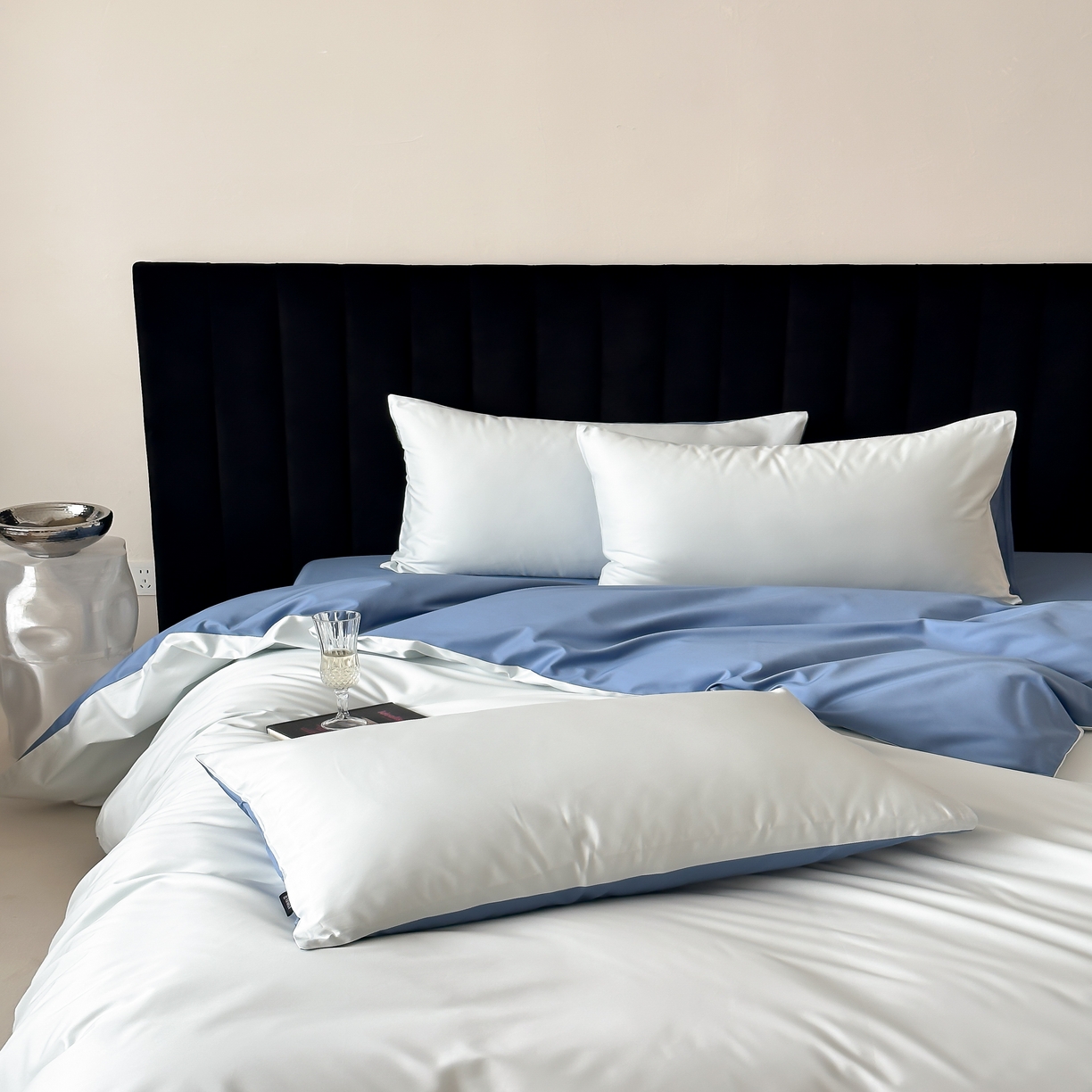 91家纺网 家纺一手货源 找家纺 馨蕊家居 2025春夏新品100S高奢简约长绒棉系列-棉拾光（非会员+20） 控价：不低于218/248/268 棉拾光-北卡蓝