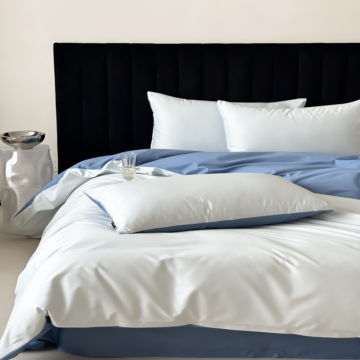 91家纺网 家纺一手货源 找家纺 馨蕊家居 2025春夏新品100S高奢简约长绒棉系列-棉拾光（非会员+20） 控价：不低于218/248/268 棉拾光-北卡蓝