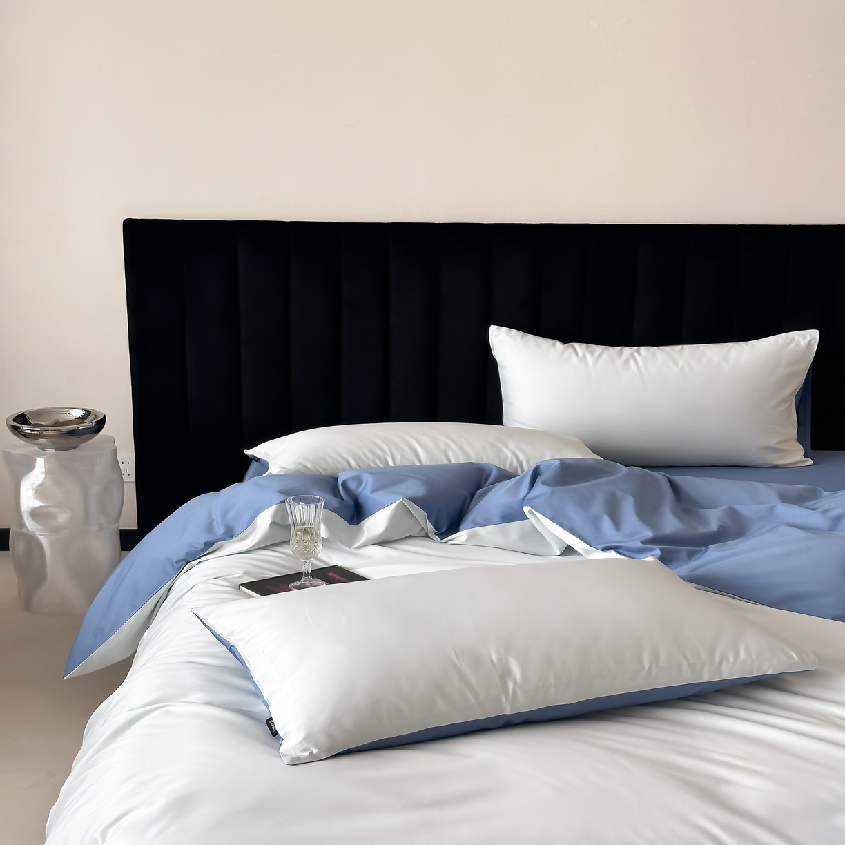 91家纺网 家纺一手货源 找家纺 馨蕊家居 2025春夏新品100S高奢简约长绒棉系列-棉拾光（非会员+20） 控价：不低于218/248/268 棉拾光-北卡蓝