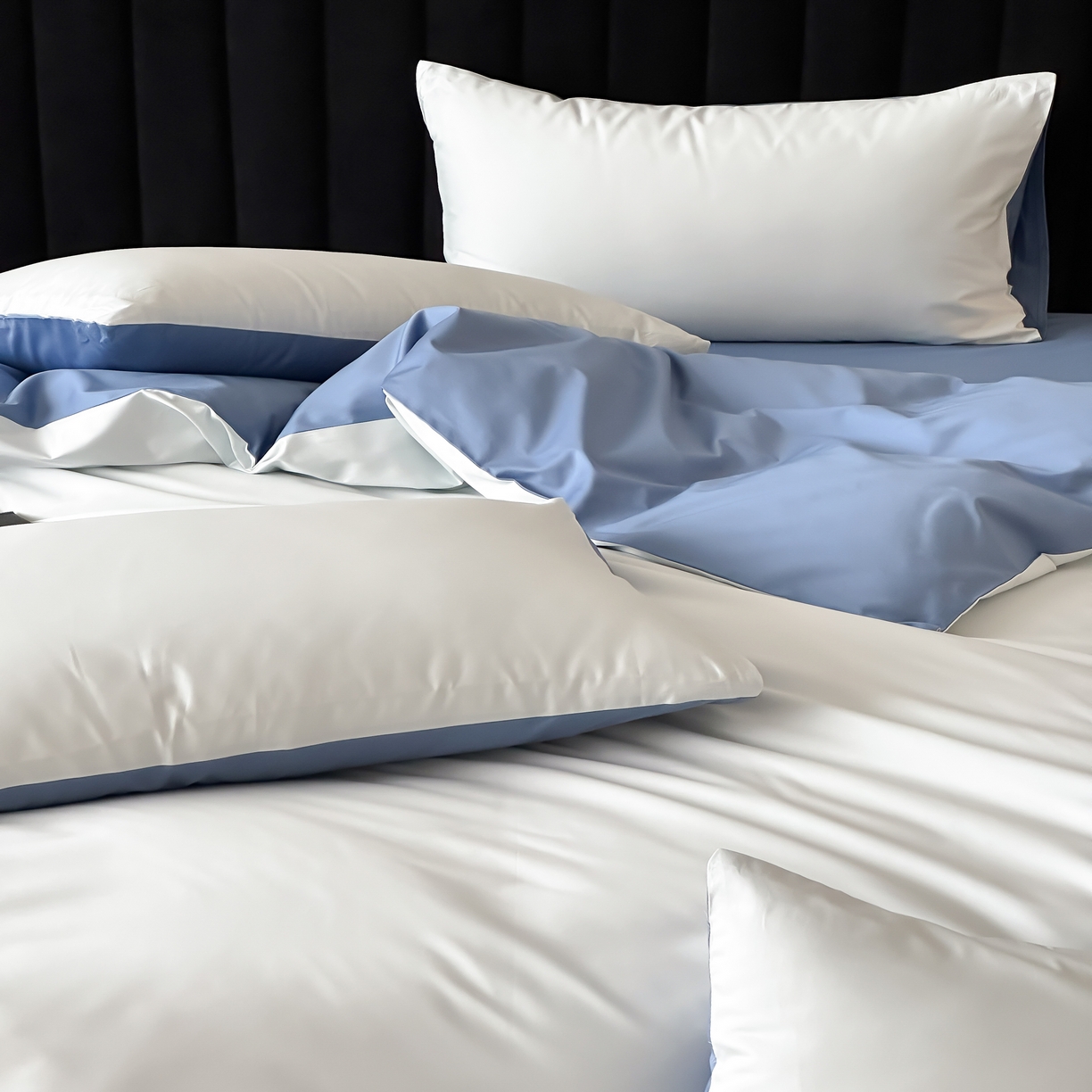 91家纺网 家纺一手货源 找家纺 馨蕊家居 2025春夏新品100S高奢简约长绒棉系列-棉拾光（非会员+20） 控价：不低于218/248/268 棉拾光-北卡蓝