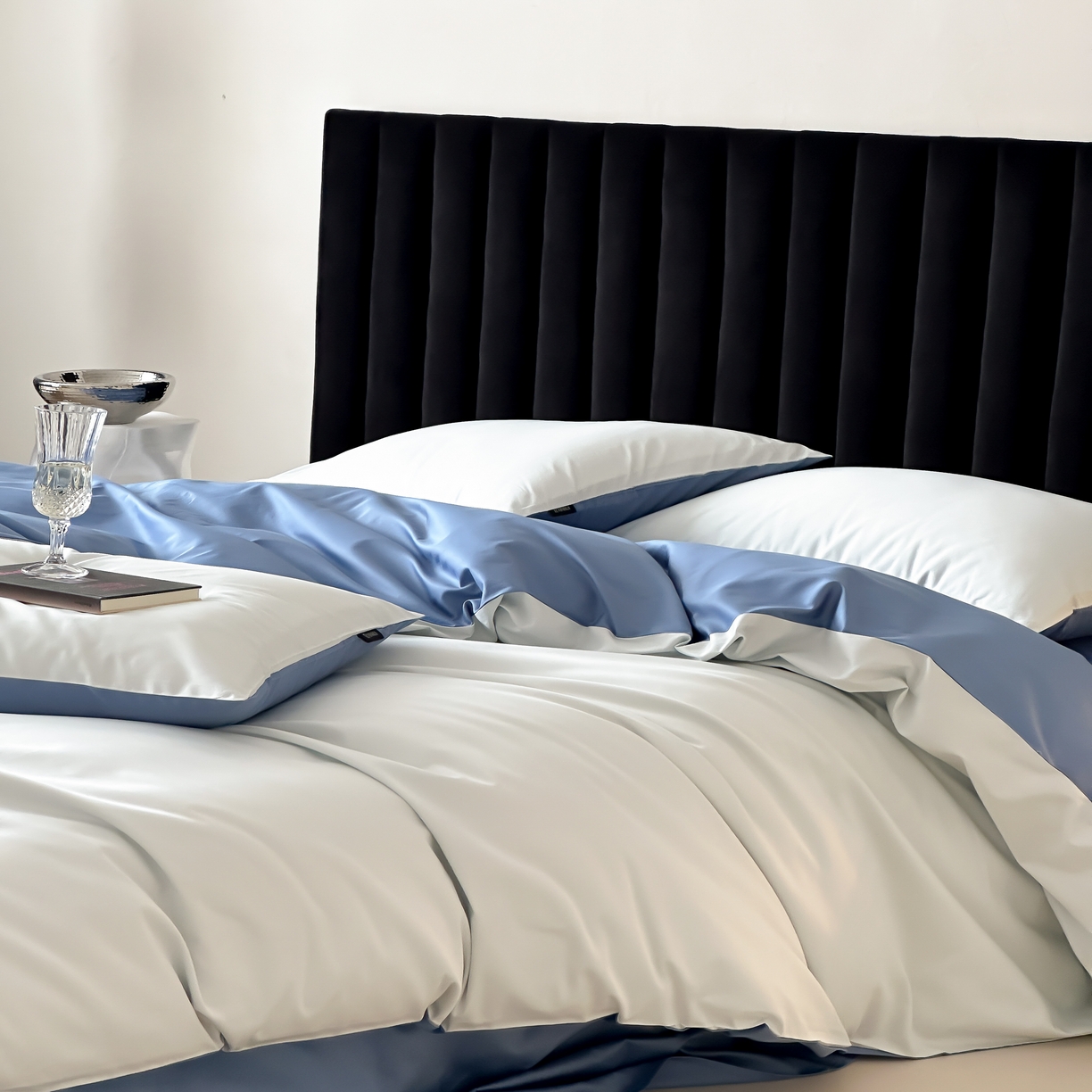 91家纺网 家纺一手货源 找家纺 馨蕊家居 2025春夏新品100S高奢简约长绒棉系列-棉拾光（非会员+20） 控价：不低于218/248/268 棉拾光-北卡蓝