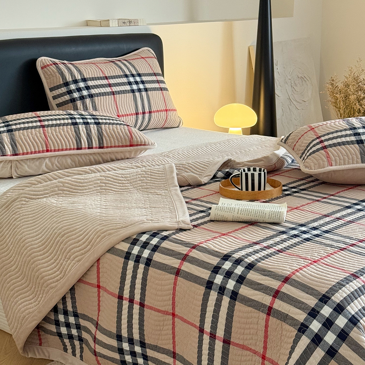 91家纺网 家纺一手货源 找家纺 （总）乐野家居 2025新款A类全棉色织水洗棉棉加绒床盖三件套