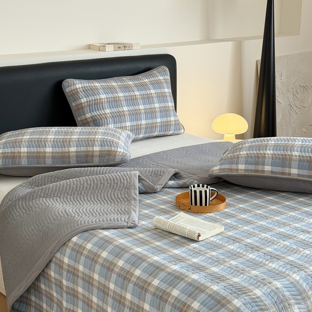 91家纺网 家纺一手货源 找家纺 （总）乐野家居 2025新款A类全棉色织水洗棉棉加绒床盖三件套