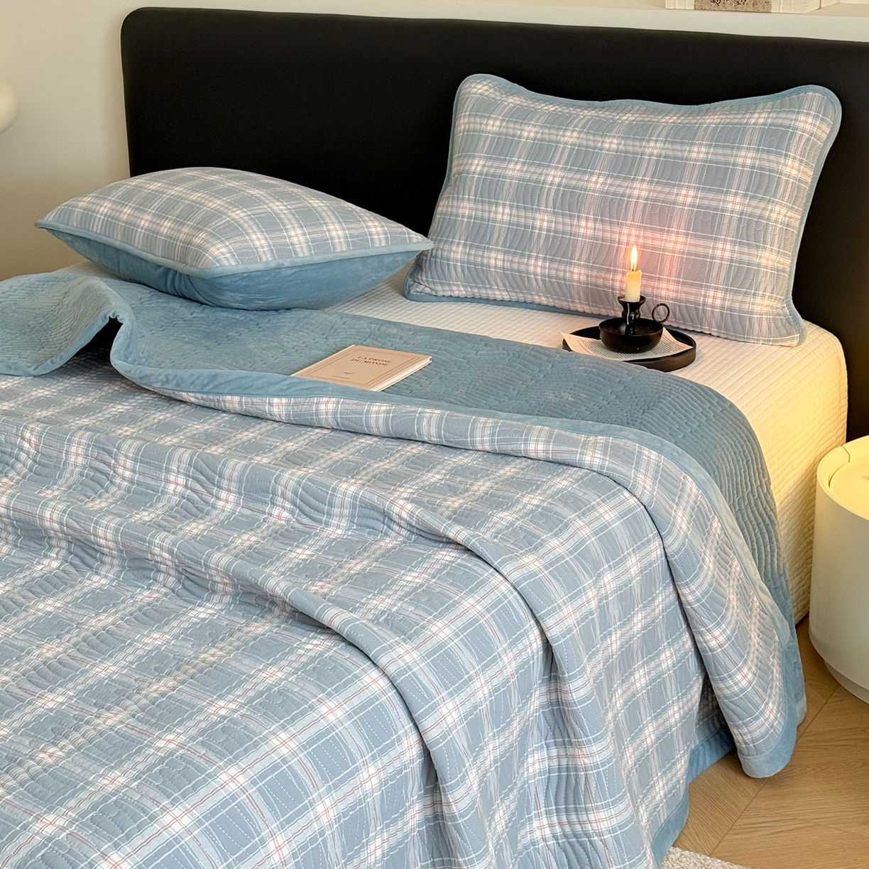 91家纺网 家纺一手货源 找家纺 乐野家居 2025新款A类全棉色织水洗棉棉加绒床盖三件套 罗恩兰