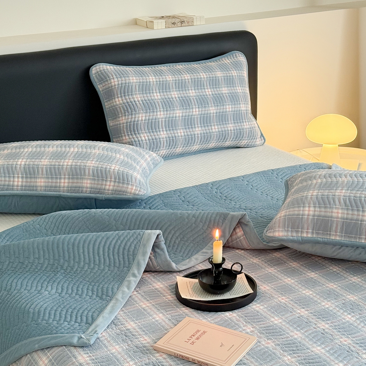 91家纺网 家纺一手货源 找家纺 乐野家居 2025新款A类全棉色织水洗棉棉加绒床盖三件套 罗恩兰