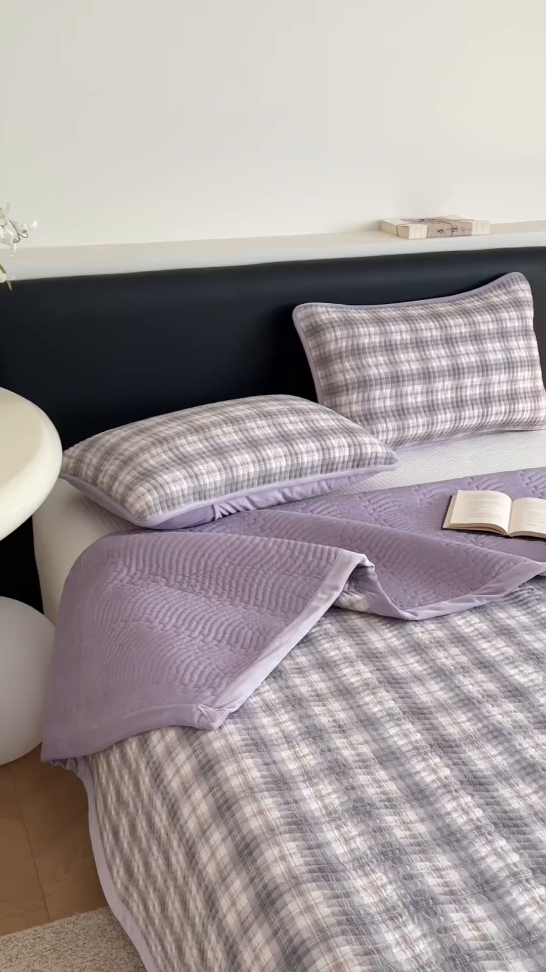 91家纺网 家纺一手货源 找家纺 乐野家居 2025新款A类全棉色织水洗棉棉加绒床盖三件套 可可紫