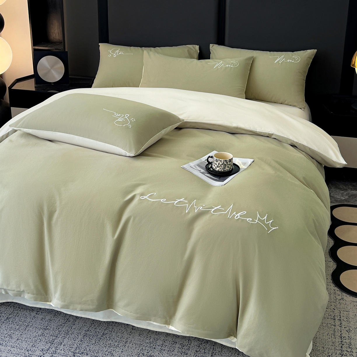 91家纺网 家纺一手货源 找家纺 有点武功  2025新款全棉纯色刺绣磨毛四件套（控价每个尺寸+30元） 果绿黄