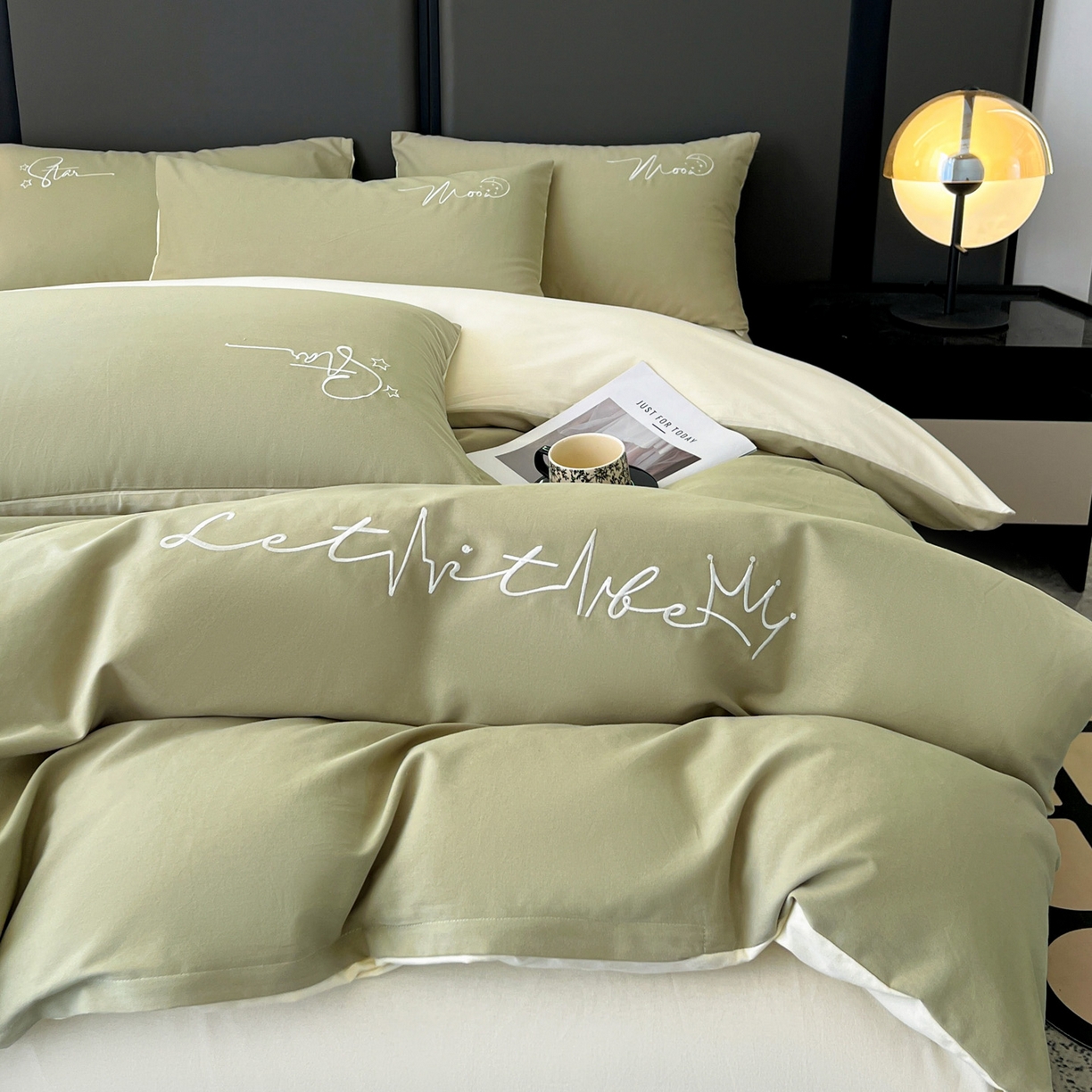 91家纺网 家纺一手货源 找家纺 有点武功  2025新款全棉纯色刺绣磨毛四件套（控价每个尺寸+30元） 果绿黄