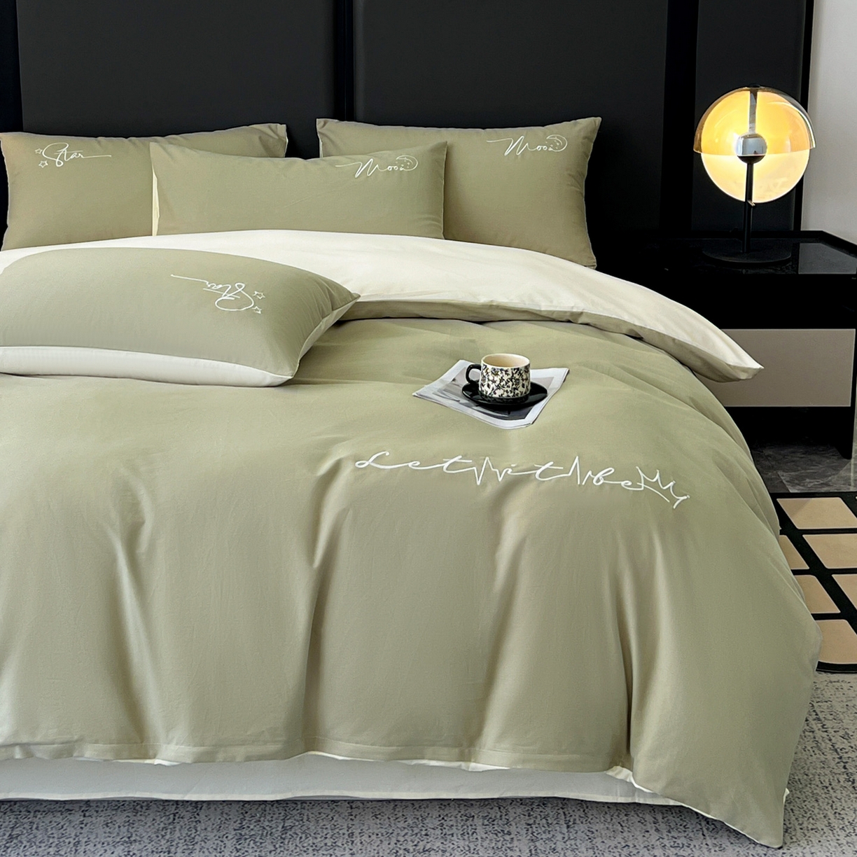 91家纺网 家纺一手货源 找家纺 有点武功  2025新款全棉纯色刺绣磨毛四件套（控价每个尺寸+30元） 果绿黄