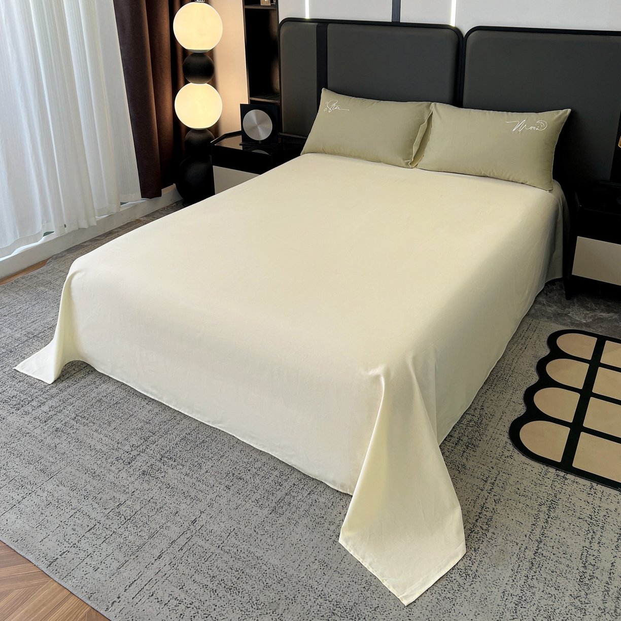 91家纺网 家纺一手货源 找家纺 有点武功  2025新款全棉纯色刺绣磨毛四件套（控价每个尺寸+30元） 果绿黄