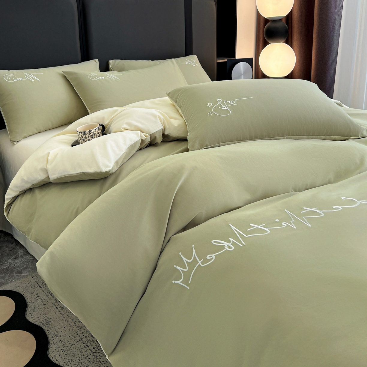 91家纺网 家纺一手货源 找家纺 有点武功  2025新款全棉纯色刺绣磨毛四件套（控价每个尺寸+30元） 果绿黄