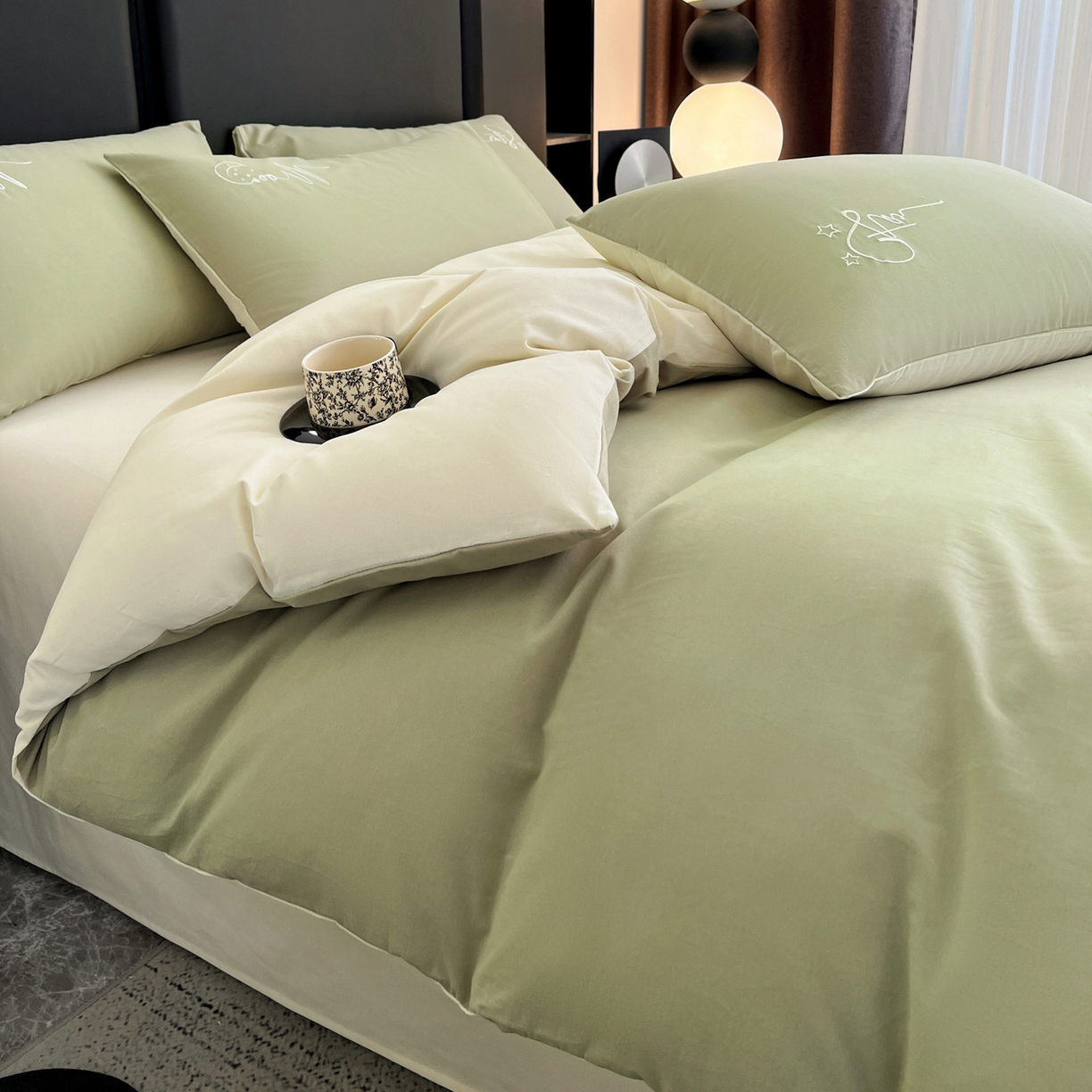 91家纺网 家纺一手货源 找家纺 有点武功  2025新款全棉纯色刺绣磨毛四件套（控价每个尺寸+30元） 果绿黄