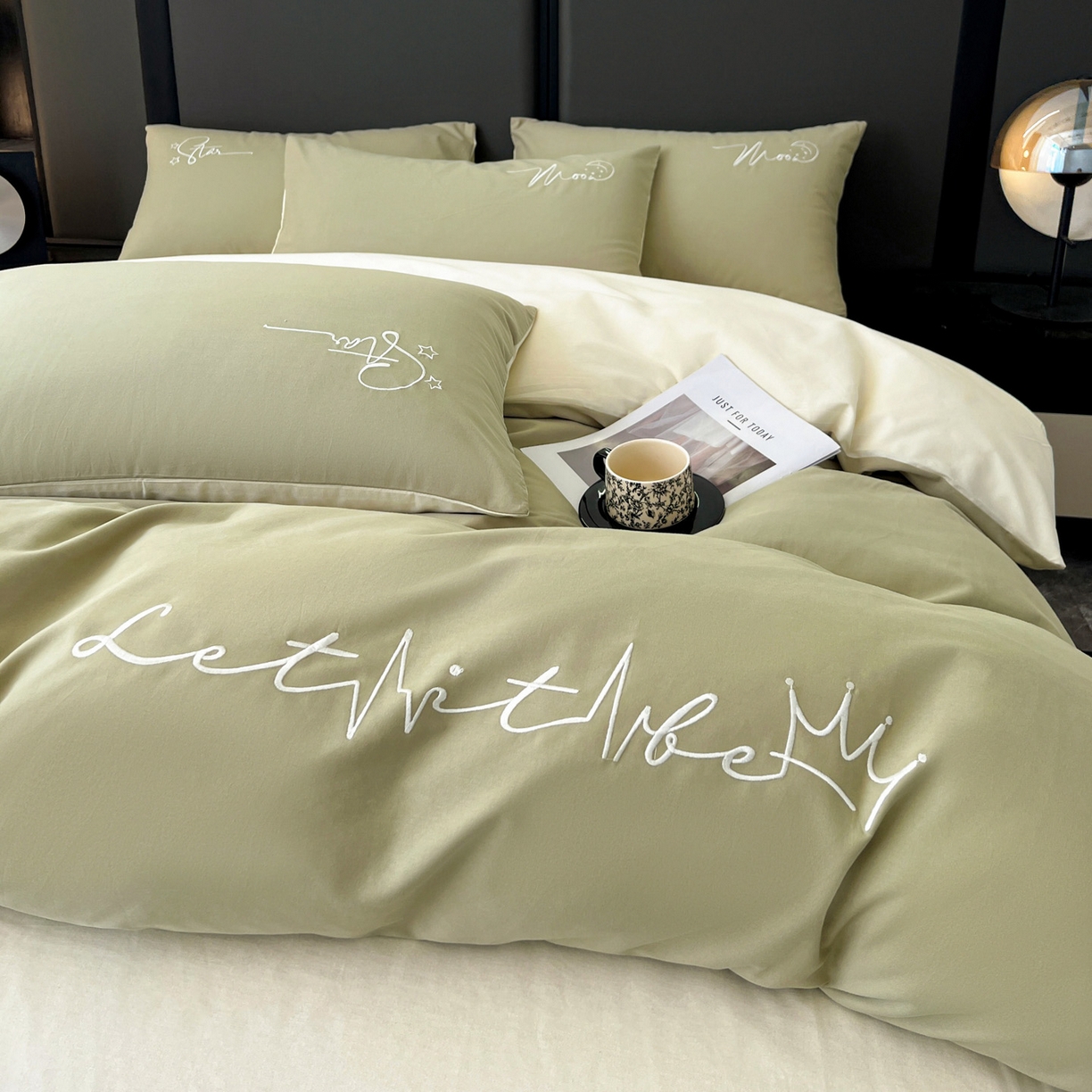 91家纺网 家纺一手货源 找家纺 有点武功  2025新款全棉纯色刺绣磨毛四件套（控价每个尺寸+30元） 果绿黄