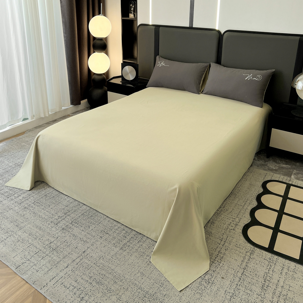 91家纺网 家纺一手货源 找家纺 有点武功  2025新款全棉纯色刺绣磨毛四件套（控价每个尺寸+30元） 黑绿