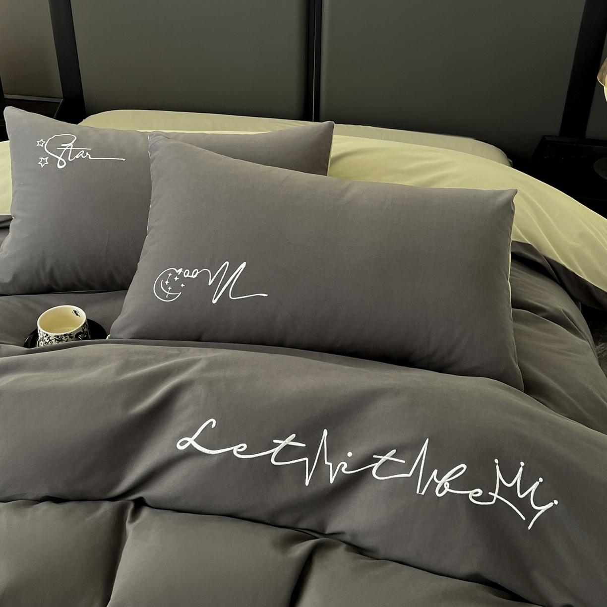 91家纺网 家纺一手货源 找家纺 有点武功  2025新款全棉纯色刺绣磨毛四件套（控价每个尺寸+30元） 黑绿