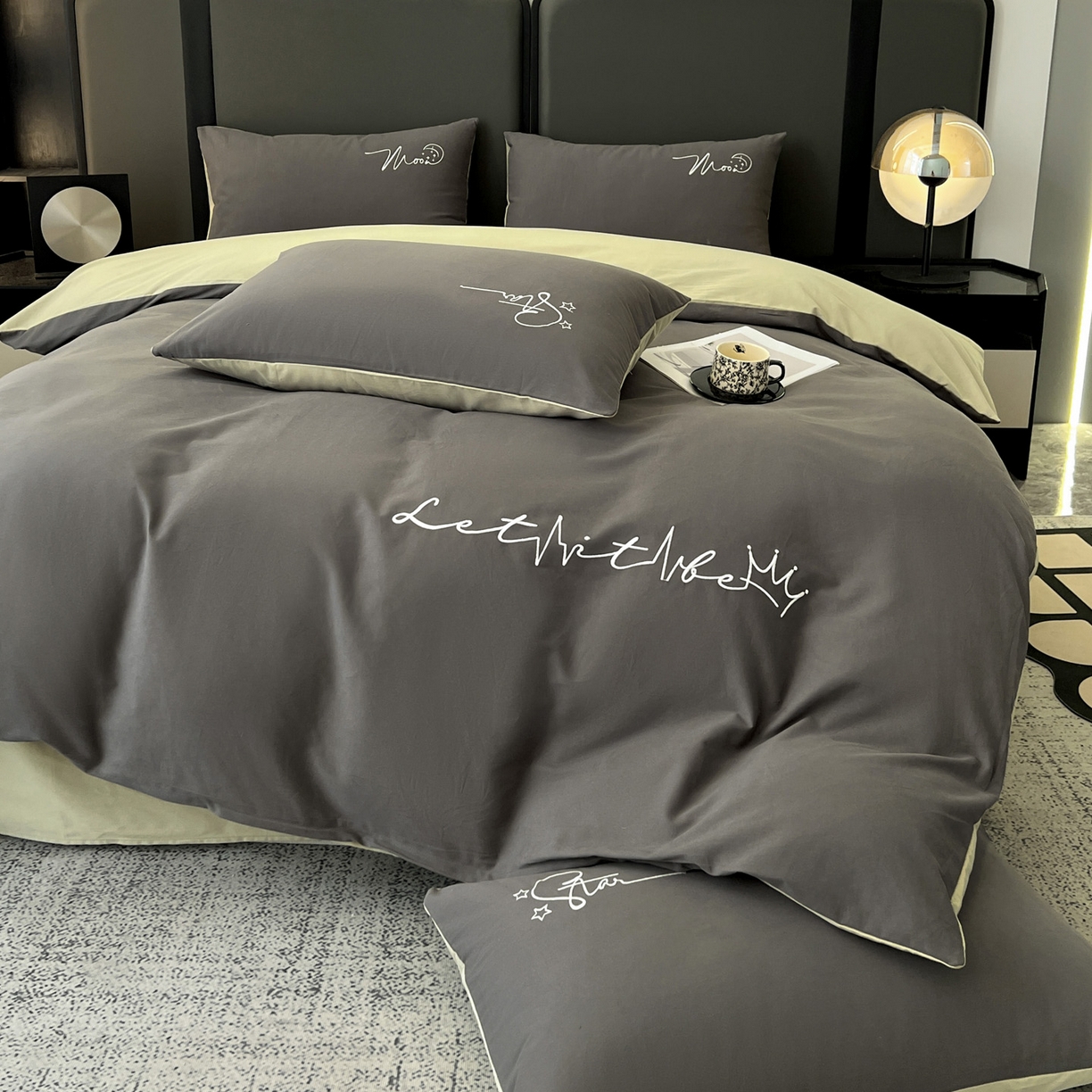 91家纺网 家纺一手货源 找家纺 有点武功  2025新款全棉纯色刺绣磨毛四件套（控价每个尺寸+30元） 黑绿