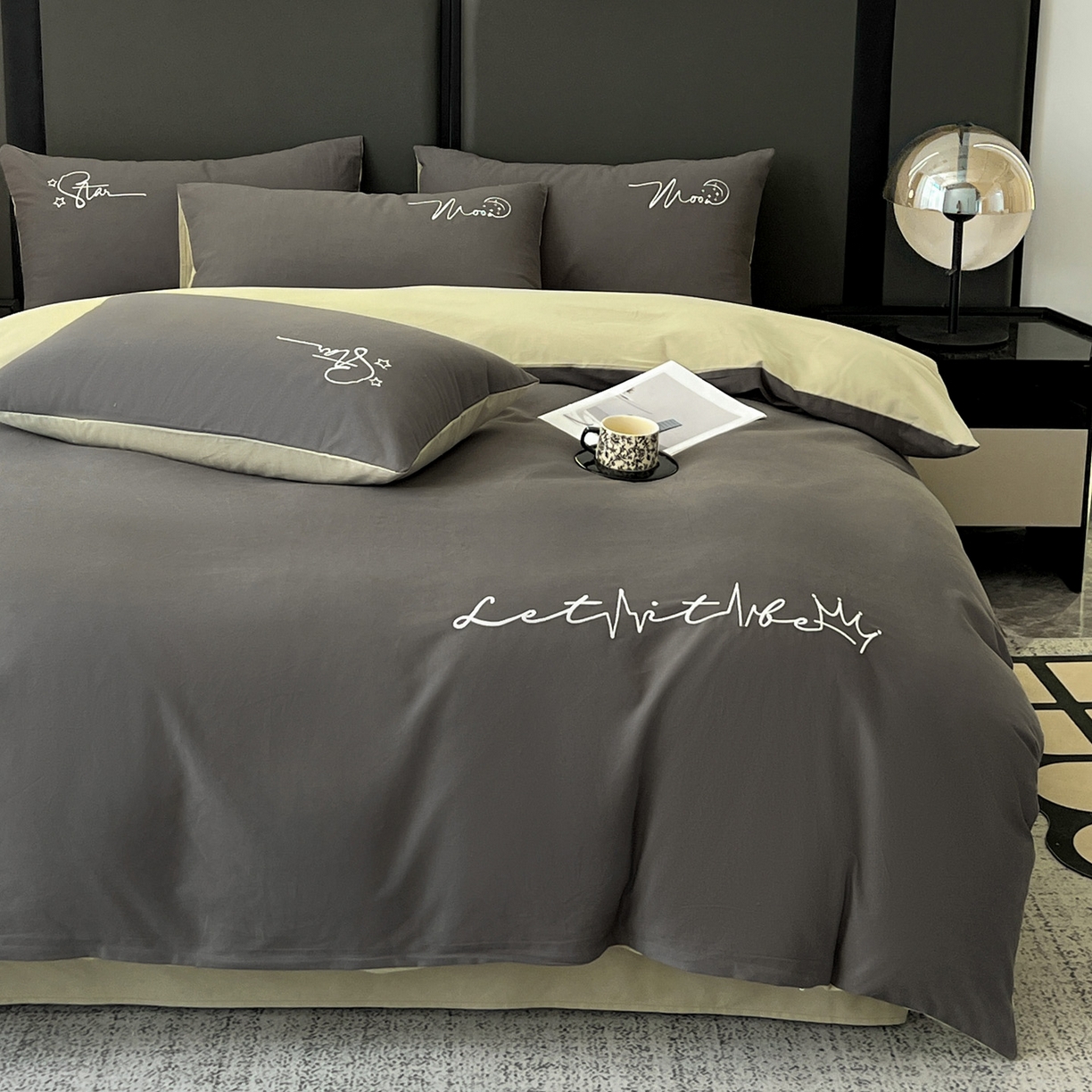 91家纺网 家纺一手货源 找家纺 有点武功  2025新款全棉纯色刺绣磨毛四件套（控价每个尺寸+30元） 黑绿