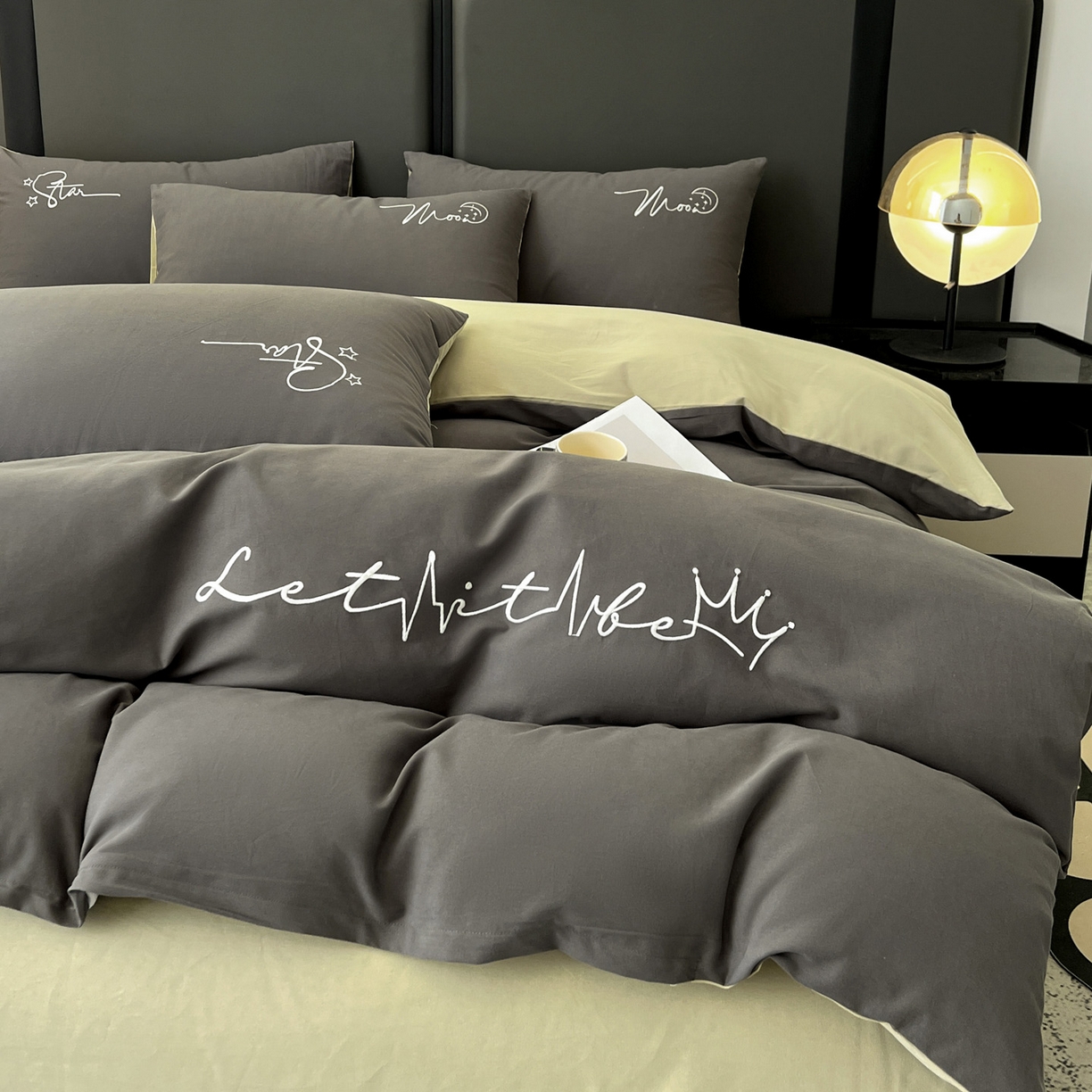 91家纺网 家纺一手货源 找家纺 有点武功  2025新款全棉纯色刺绣磨毛四件套（控价每个尺寸+30元） 黑绿