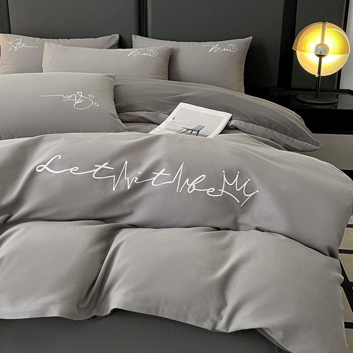 91家纺网 家纺一手货源 找家纺 有点武功  2025新款全棉纯色刺绣磨毛四件套（控价每个尺寸+30元） 浅灰