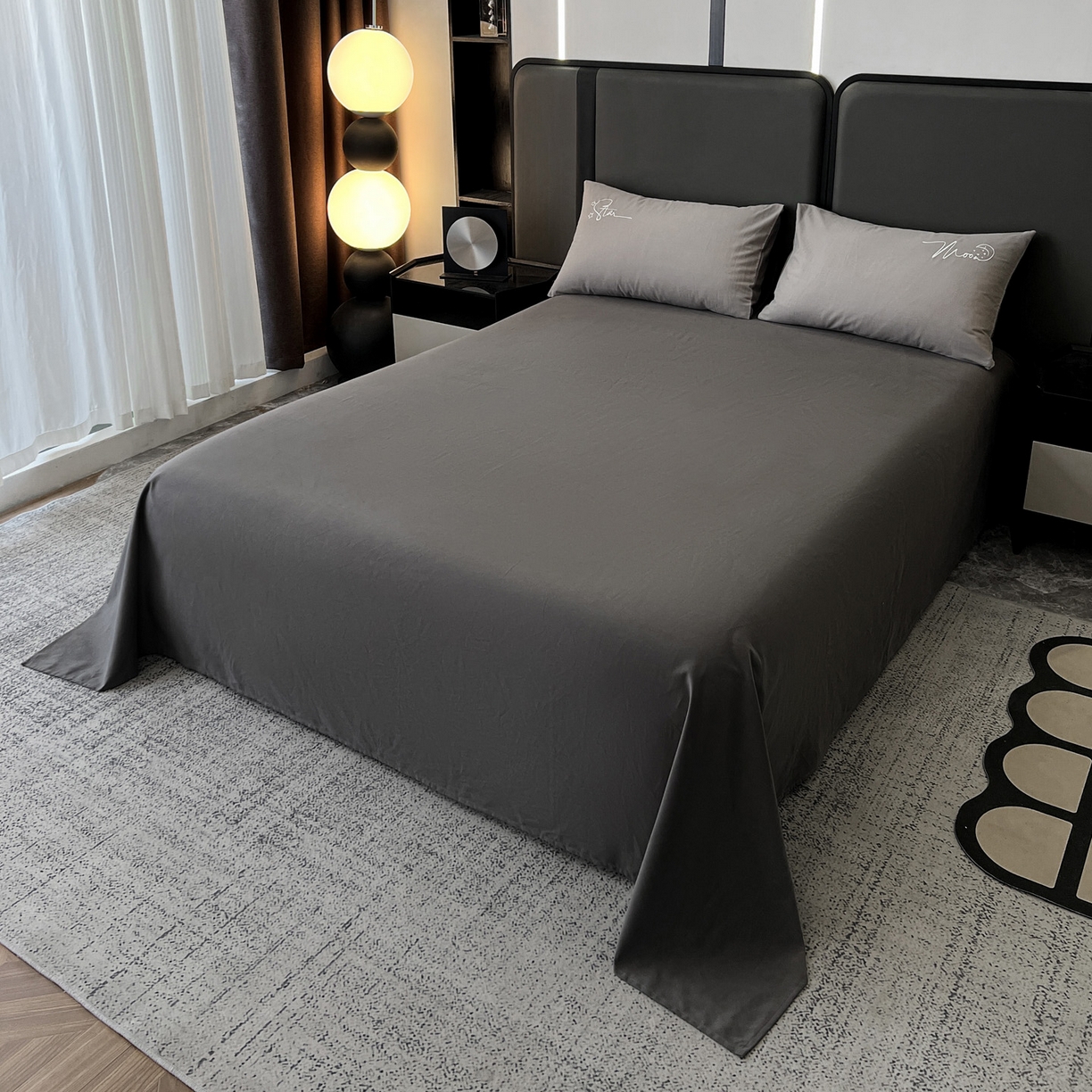 91家纺网 家纺一手货源 找家纺 有点武功  2025新款全棉纯色刺绣磨毛四件套（控价每个尺寸+30元） 浅灰