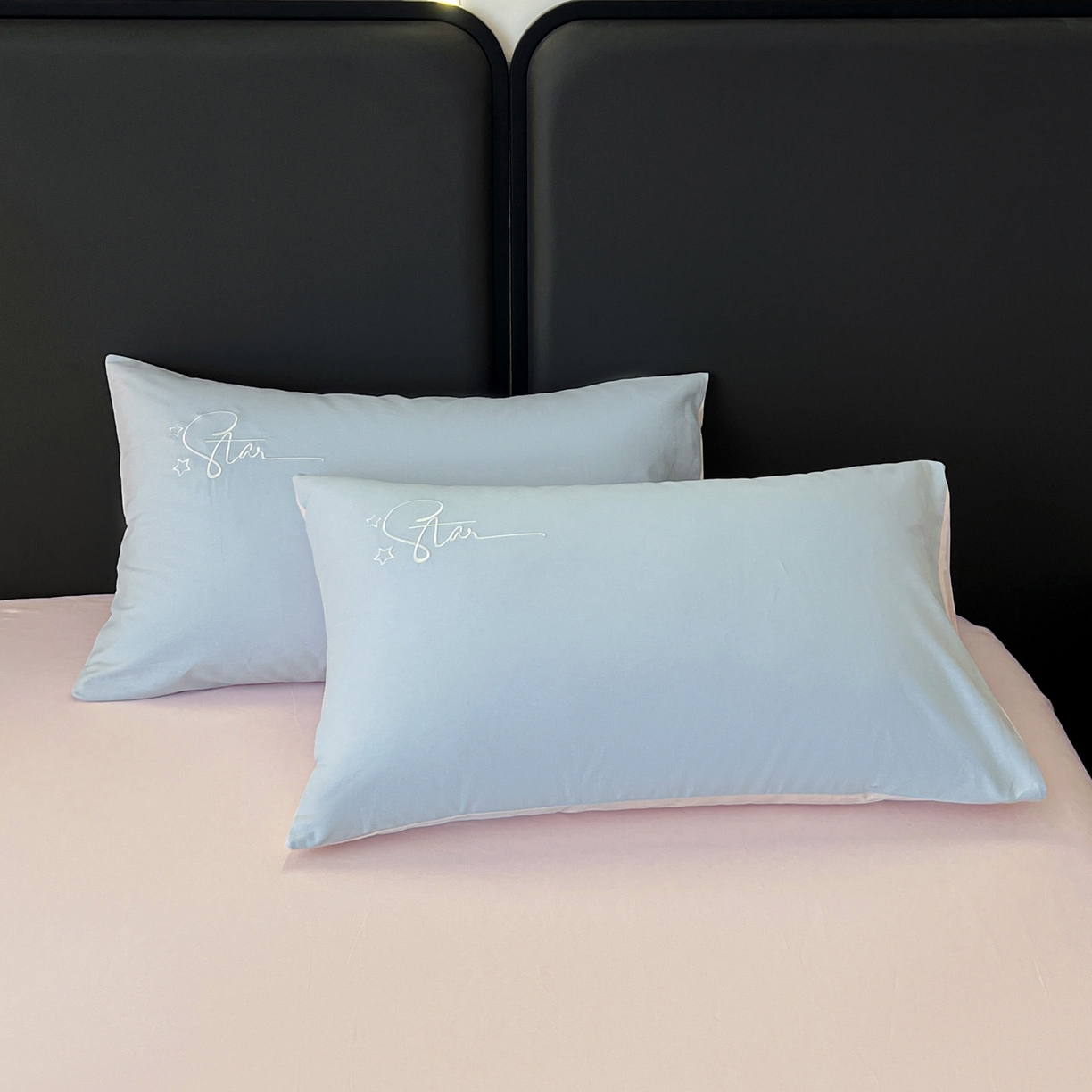 91家纺网 家纺一手货源 找家纺 有点武功  2025新款全棉纯色刺绣磨毛四件套（控价每个尺寸+30元） 浅蓝粉