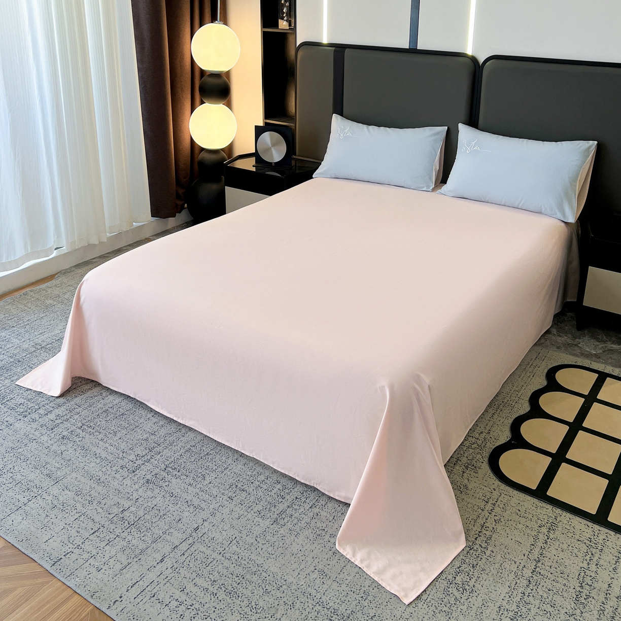 91家纺网 家纺一手货源 找家纺 有点武功  2025新款全棉纯色刺绣磨毛四件套（控价每个尺寸+30元） 浅蓝粉