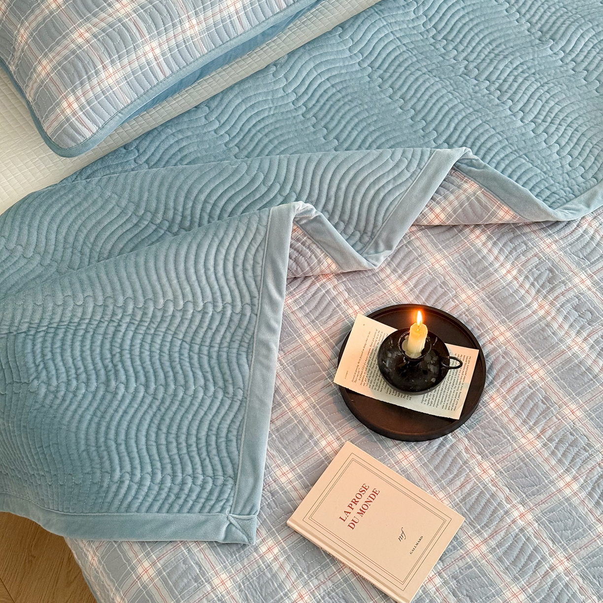 91家纺网 家纺一手货源 找家纺 乐野家居 2025新款A类全棉色织水洗棉棉加绒床盖三件套 罗恩兰